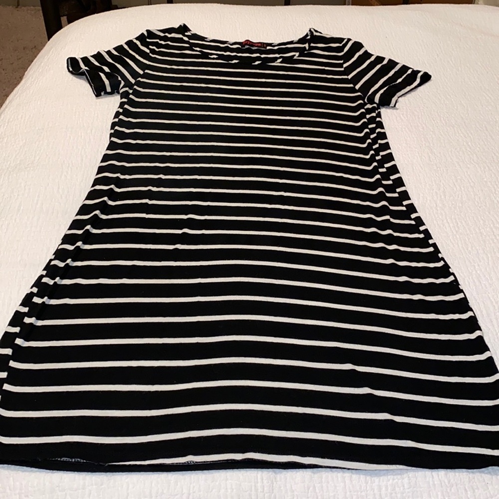 Black and white striped T-shirt dress